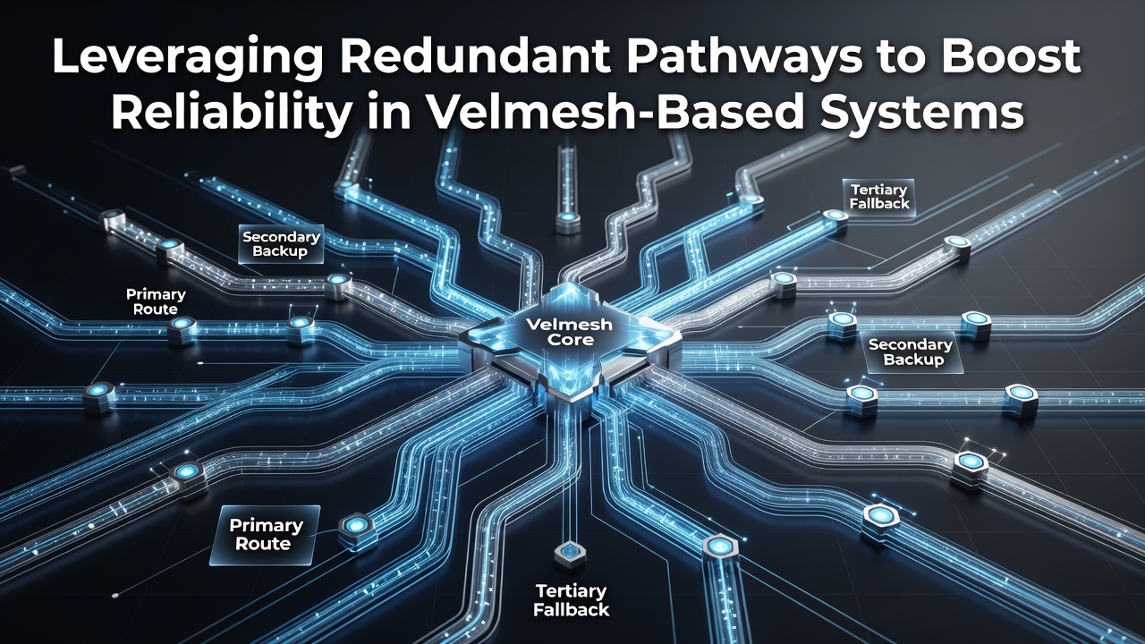 Visualization of failover process where traffic shifts from a congested Velmesh pathway to an alternate redundant route